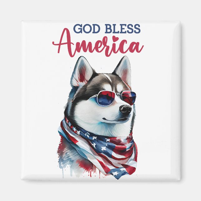 Patriotic Dog- Husky Magnet (Front)