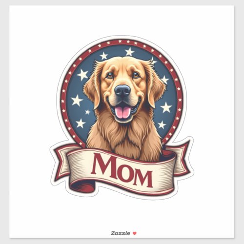 Patriotic Dog Mom Golden Retriever Vintage Tee Sticker