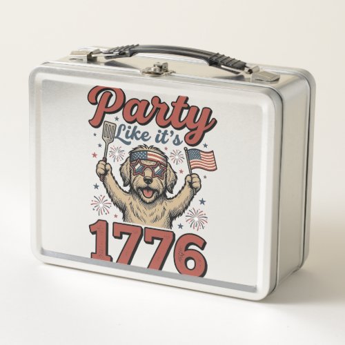 Patriotic Dog Party Like It’s 1776 Vintage Shirt D Metal Lunch Box