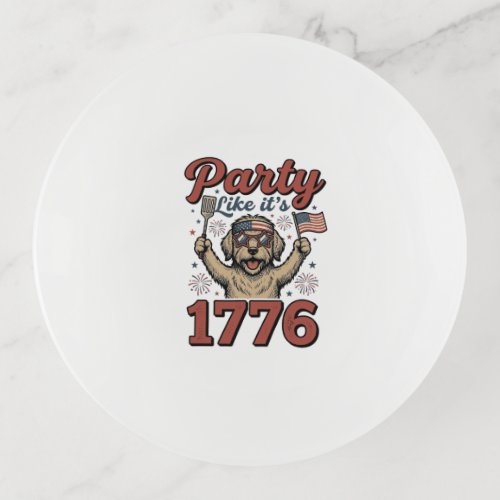 Patriotic Dog Party Like It’s 1776 Vintage Shirt D Trinket Tray