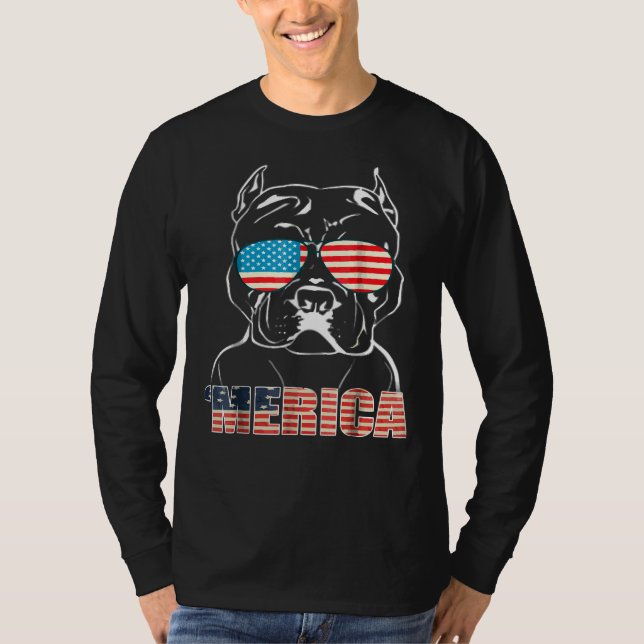 Patriotic Dog Pitbull Bully Usa American Flag T-Shirt (Front)