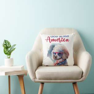 Patriotic Dog-Poodle Throw Pillow