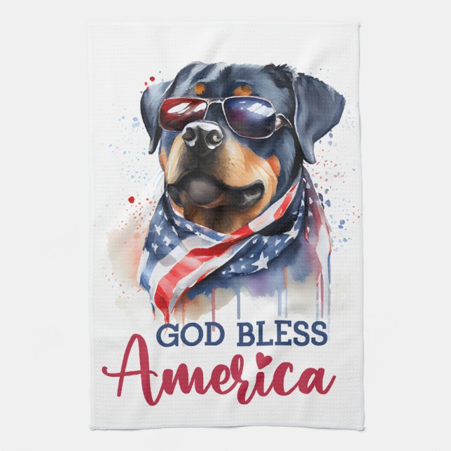 Patriotic Dog-Rottweiler Kitchen Towel (Vertical)