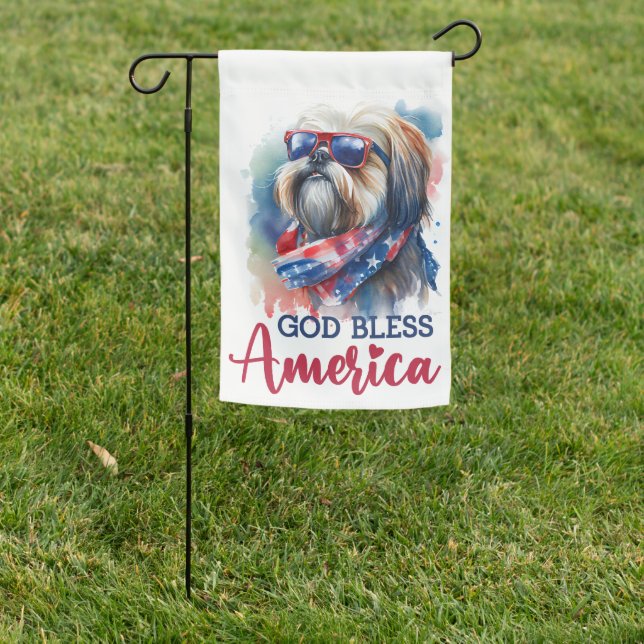 Patriotic Dog-Shih tzu Garden Flag (In SItu)