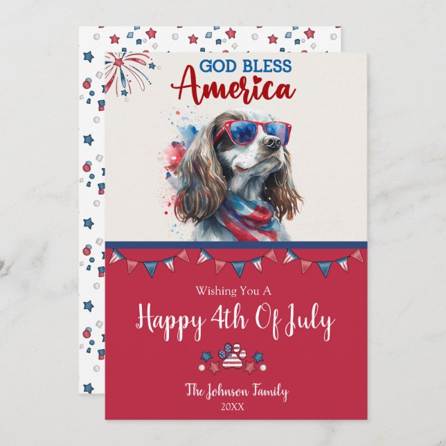 Patriotic Dog- Spaniel 4th of July Card (Front/Back)