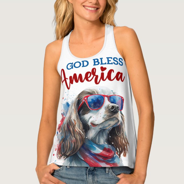 Patriotic Dog-Spaniel Tank Top (Front)