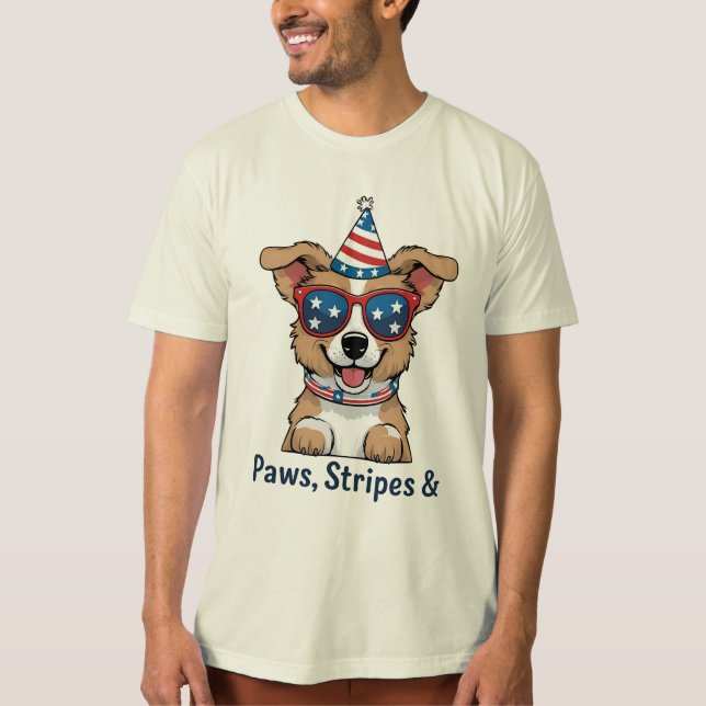 Patriotic Dog Sunglasses 4th of July T-Shirt – Cut (Front)