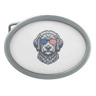 Patriotic Dog Sunglasses Vintage Belt Buckle