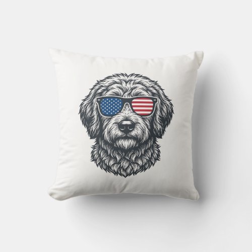 Patriotic Dog Sunglasses Vintage Throw Pillow
