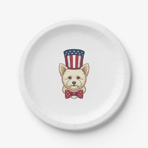 Patriotic Dog Top Hat Vintage Vector Design_1 Paper Plates