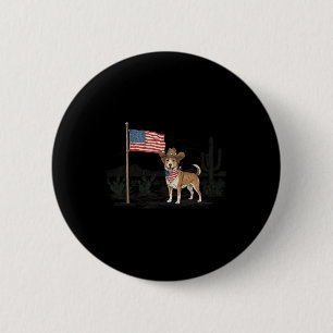 Patriotic Dog Usa 4th Of July American Flag Wester Button
