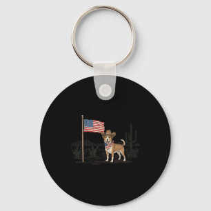 Patriotic Dog Usa 4th Of July American Flag Wester Keychain