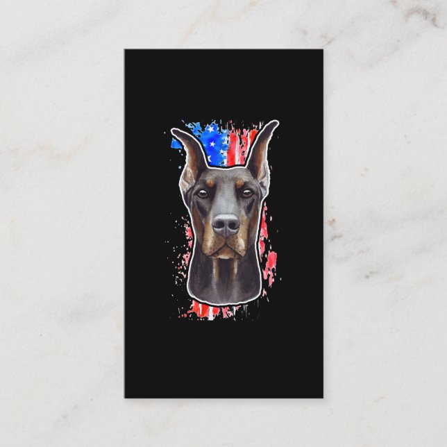 Patriotic Dog USA American Flag Doberman Business Card (Front)