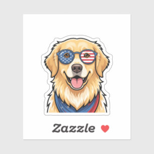 Patriotic Dog USA Flag Sunglasses 4th of July Sticker