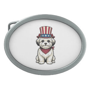 Patriotic Dog Vintage Engraving Vector Design_1 Belt Buckle