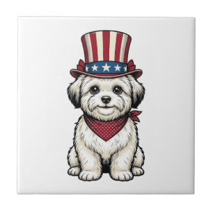 Patriotic Dog Vintage Engraving Vector Design_1 Ceramic Tile