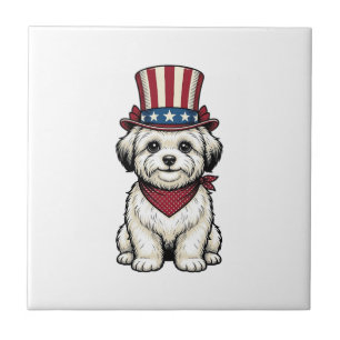 Patriotic Dog Vintage Engraving Vector Design_1 Ceramic Tile