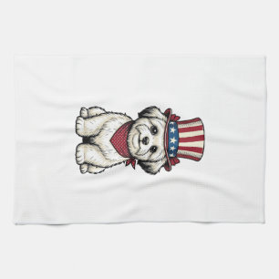 Patriotic Dog Vintage Engraving Vector Design_1 Kitchen Towel