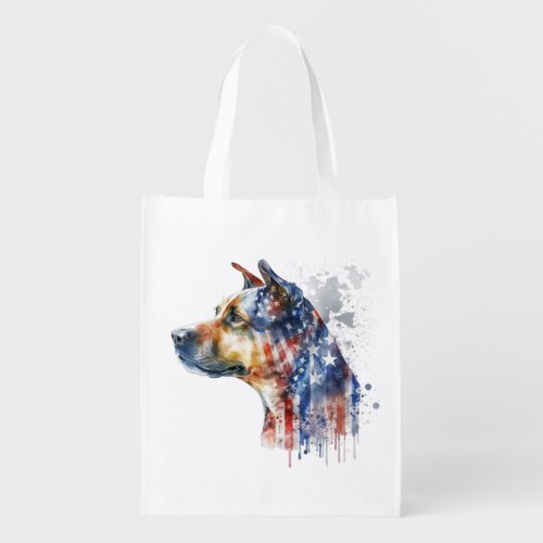 Patriotic Dog Watercolor American Guard Dog of USA Grocery Bag