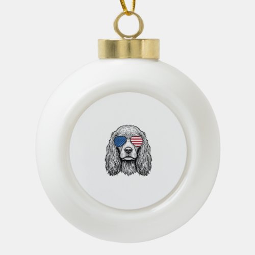 Patriotic Dog with Flag Sunglasses Vintage Vector_ Ceramic Ball Christmas Ornament