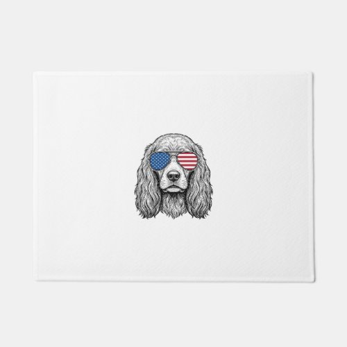 Patriotic Dog with Flag Sunglasses Vintage Vector_ Doormat