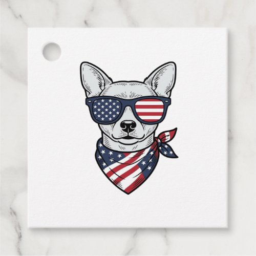 Patriotic Dog with Flag Sunglasses Vintage Vector Favor Tags
