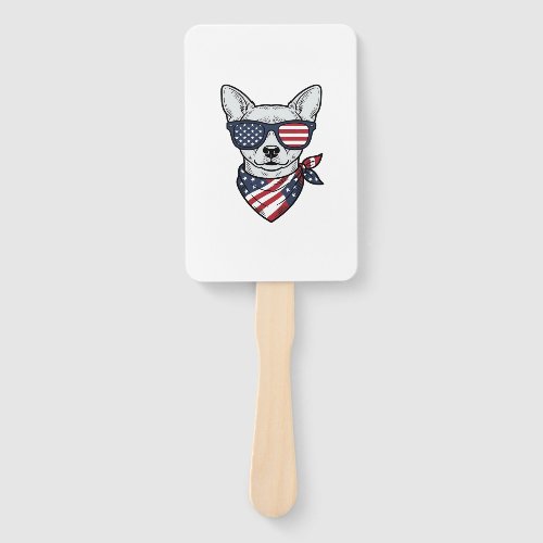 Patriotic Dog with Flag Sunglasses Vintage Vector Hand Fan
