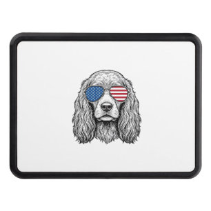 Patriotic Dog with Flag Sunglasses Vintage Vector_ Hitch Cover