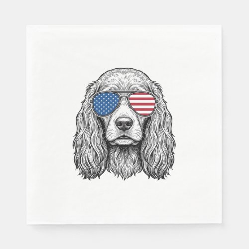 Patriotic Dog with Flag Sunglasses Vintage Vector_ Napkins