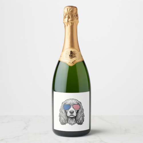 Patriotic Dog with Flag Sunglasses Vintage Vector_ Sparkling Wine Label