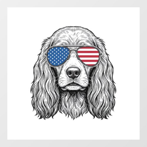 Patriotic Dog with Flag Sunglasses Vintage Vector_ Window Cling