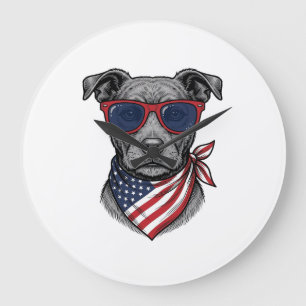 Patriotic Dog With Sunglasses Vintage Shirt Design Large Clock
