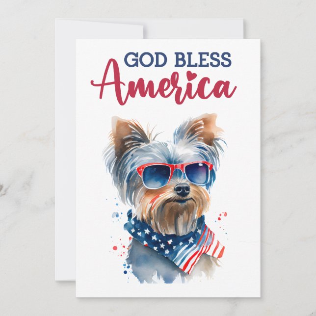 Patriotic Dog- Yorkie 4th Of July Card (Front)