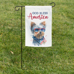 Patriotic Dog-Yorkie Garden Flag