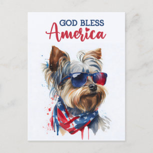 Patriotic Dog-Yorkie, God Bless America Postcard