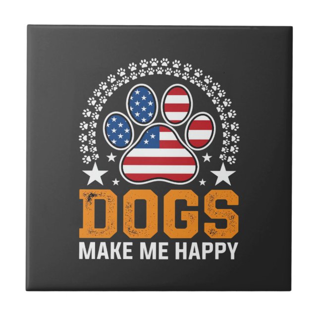 Patriotic Dogs Paw Print Vector Ceramic Tile (Front)