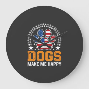 Patriotic Dogs Paw Print Vector Large Clock