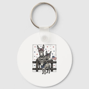 Patriotic Donkeys Vintage 4th of July Shirt Design Keychain