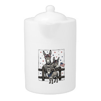 Patriotic Donkeys Vintage 4th of July Shirt Design Teapot