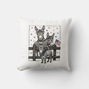 Patriotic Donkeys Vintage 4th of July Shirt Design Throw Pillow