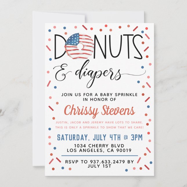 Patriotic Donut Baby Sprinkle Shower Invitation (Front)