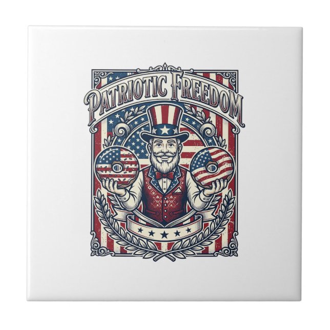 Patriotic Donut Lover Vector Graphic Tee_1 Ceramic Tile (Front)