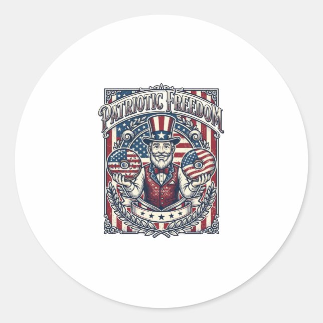 Patriotic Donut Lover Vector Graphic Tee_1 Classic Round Sticker (Front)