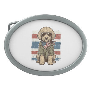 Patriotic Doodle Dog Vintage Engraving Shirt Desig Belt Buckle