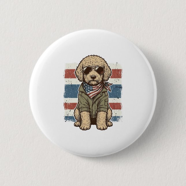 Patriotic Doodle Dog Vintage Engraving Shirt Desig Button (Front)