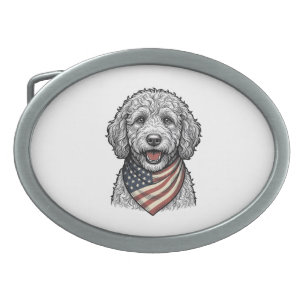 Patriotic Doodle Dog Vintage Engraving Vector Desi Belt Buckle