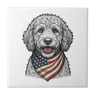 Patriotic Doodle Dog Vintage Engraving Vector Desi Ceramic Tile