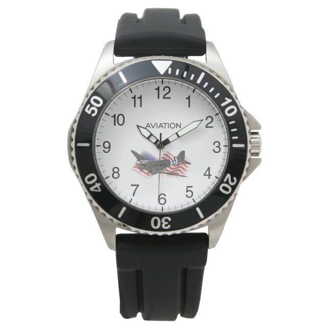 Patriotic Douglas C-47 WW2 Transport Airplane Watch (Front)