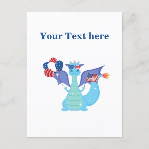 Patriotic Dragon with balloons and American flag Postcard