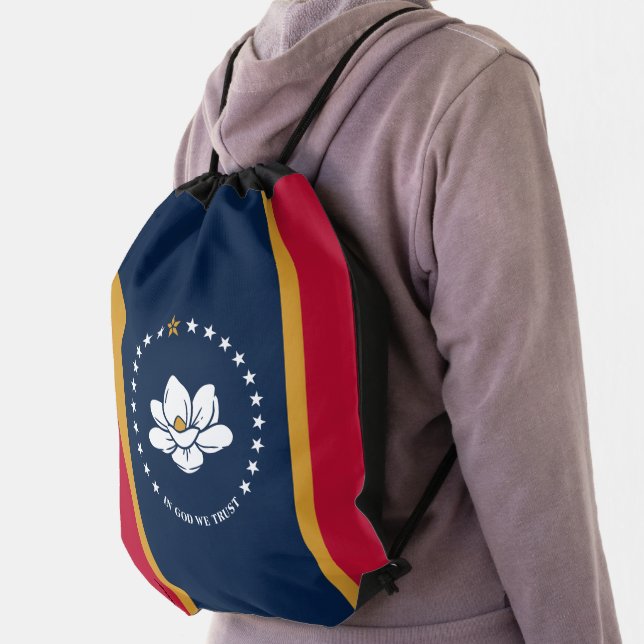 Patriotic drawstring backpack, Flag of Mississippi Bag (Insitu)